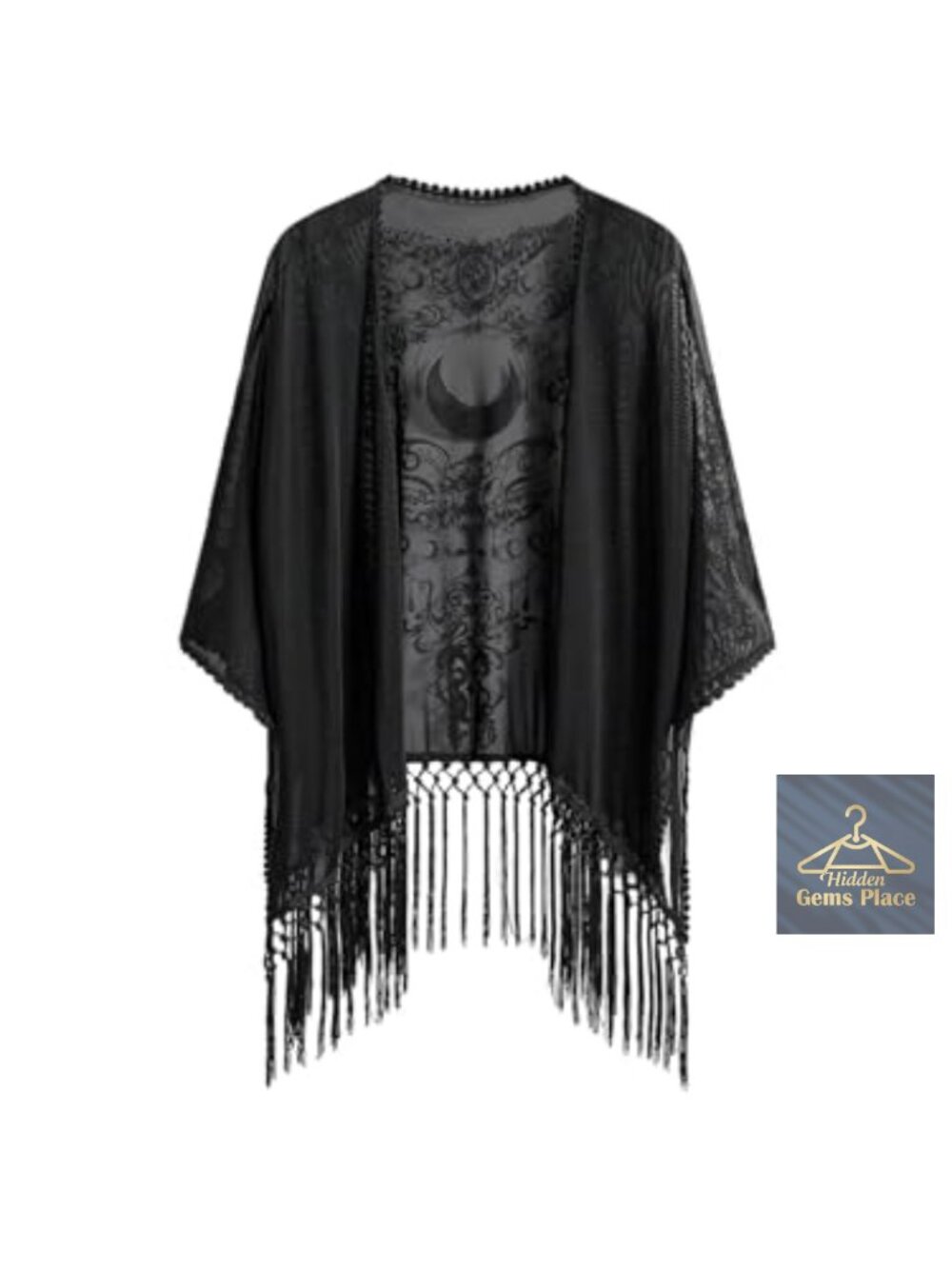 Goth Sheer Mesh Fringe Kimono Swim Cover Up Cardigan